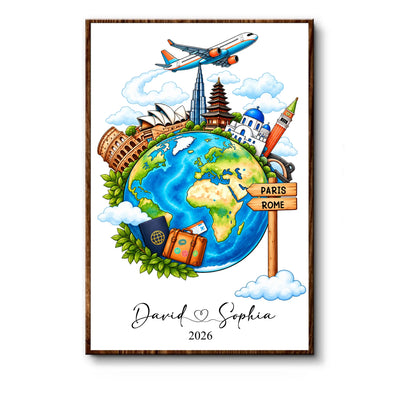 Watercolor travel globe personalized poster – personalization preview 3