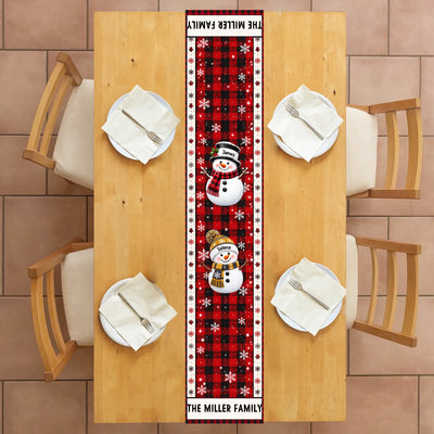 Personalized Snowman Family Christmas Table Runner – personalization preview