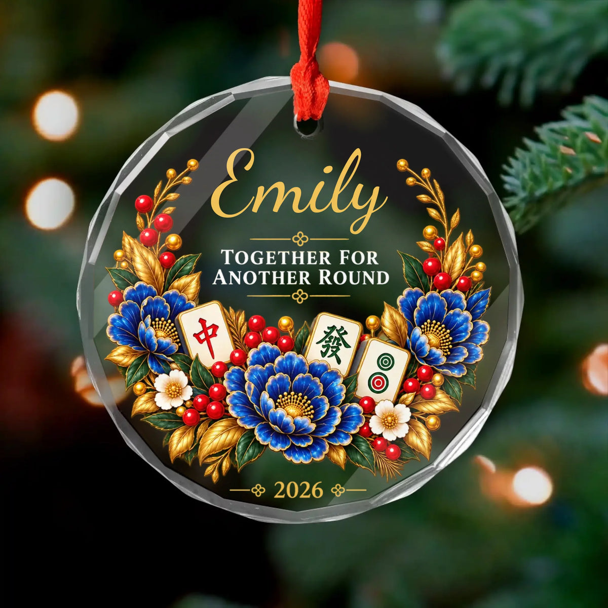 Personalized glass ornament with mahjong – personalization preview