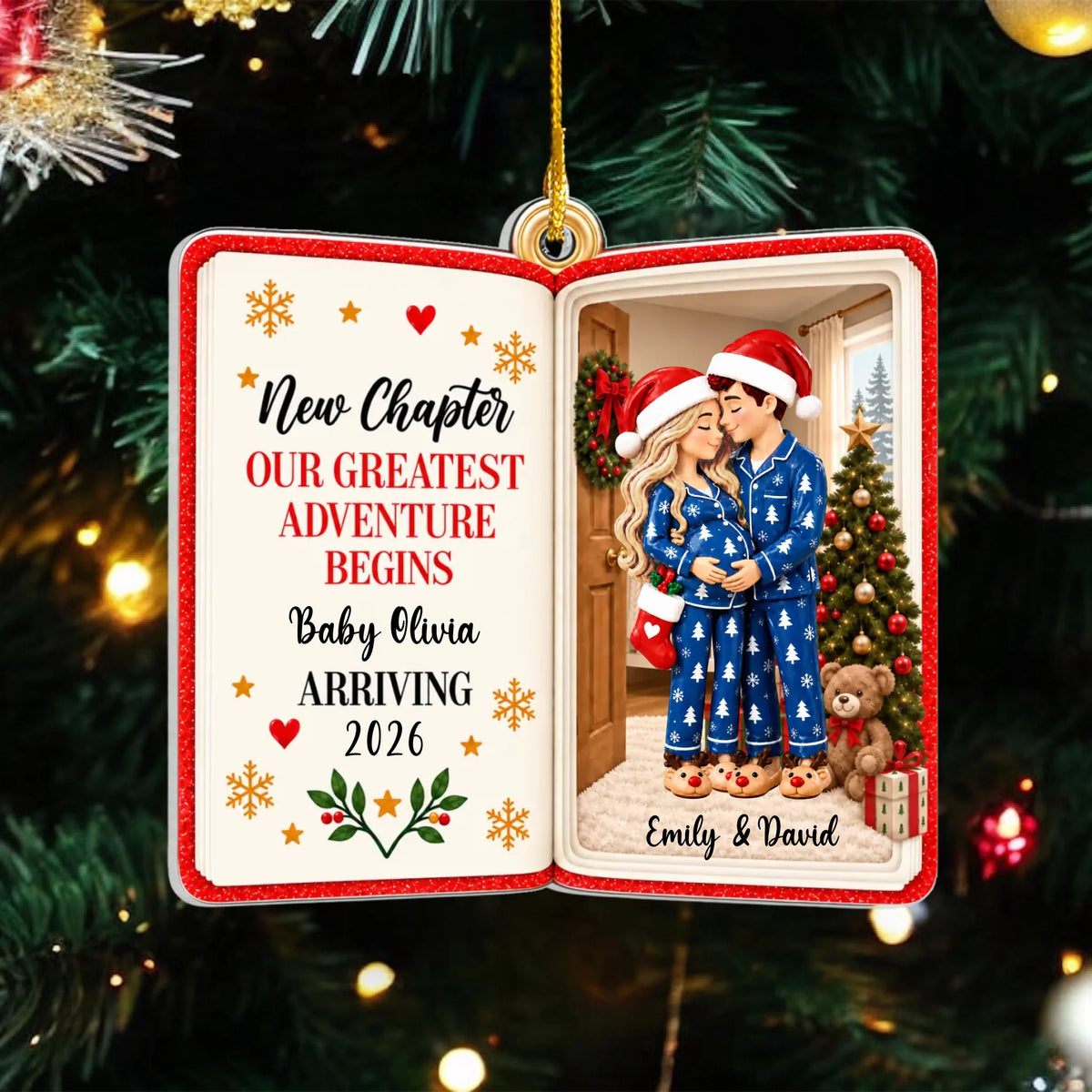 Personalized acrylic book ornament – personalization preview