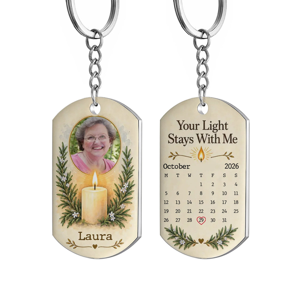 Personalized stainless steel memorial keychain – personalization preview