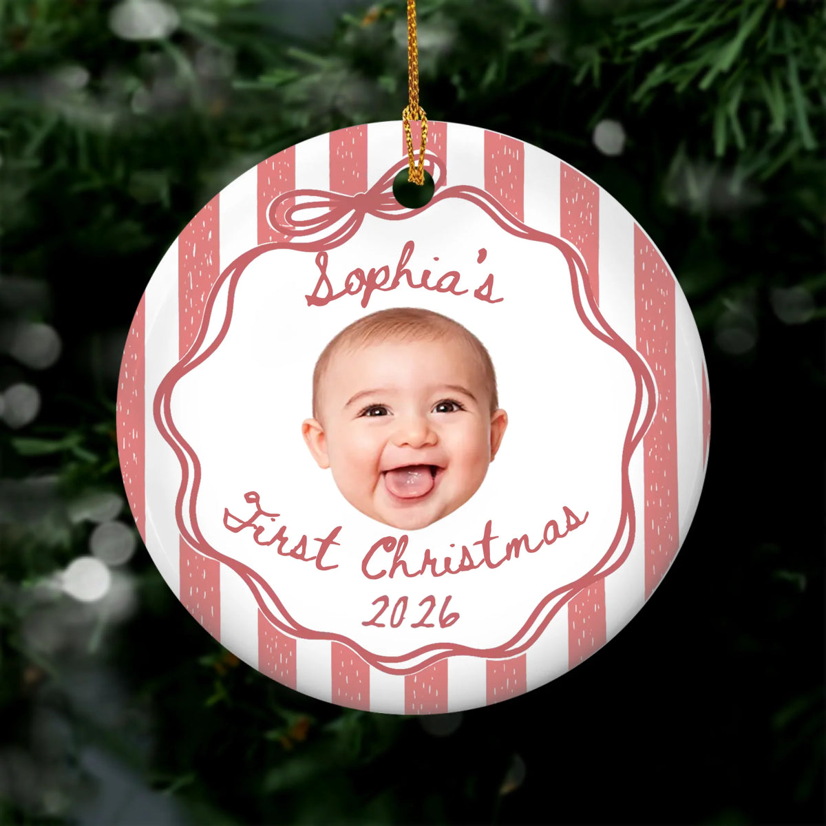 Personalized custom baby face Christmas ornament – personalization preview