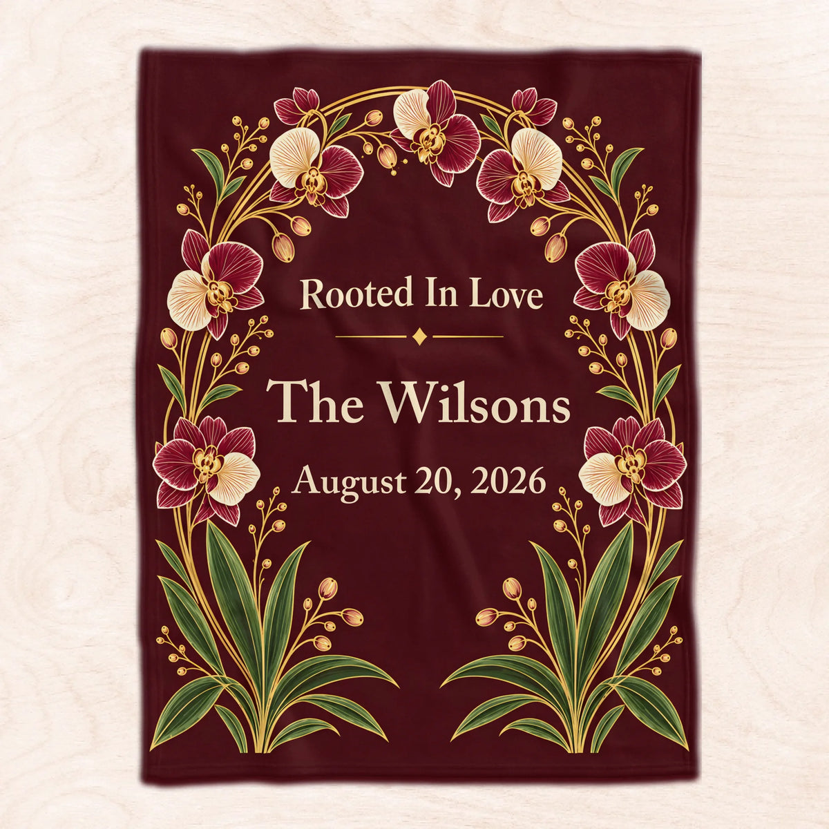 Personalized orchid arch blanket – personalization preview