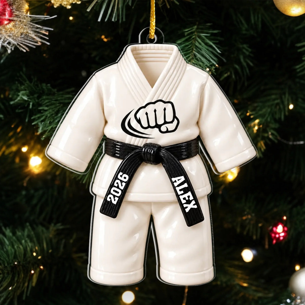 Personalized karate uniform acrylic ornament – personalization preview