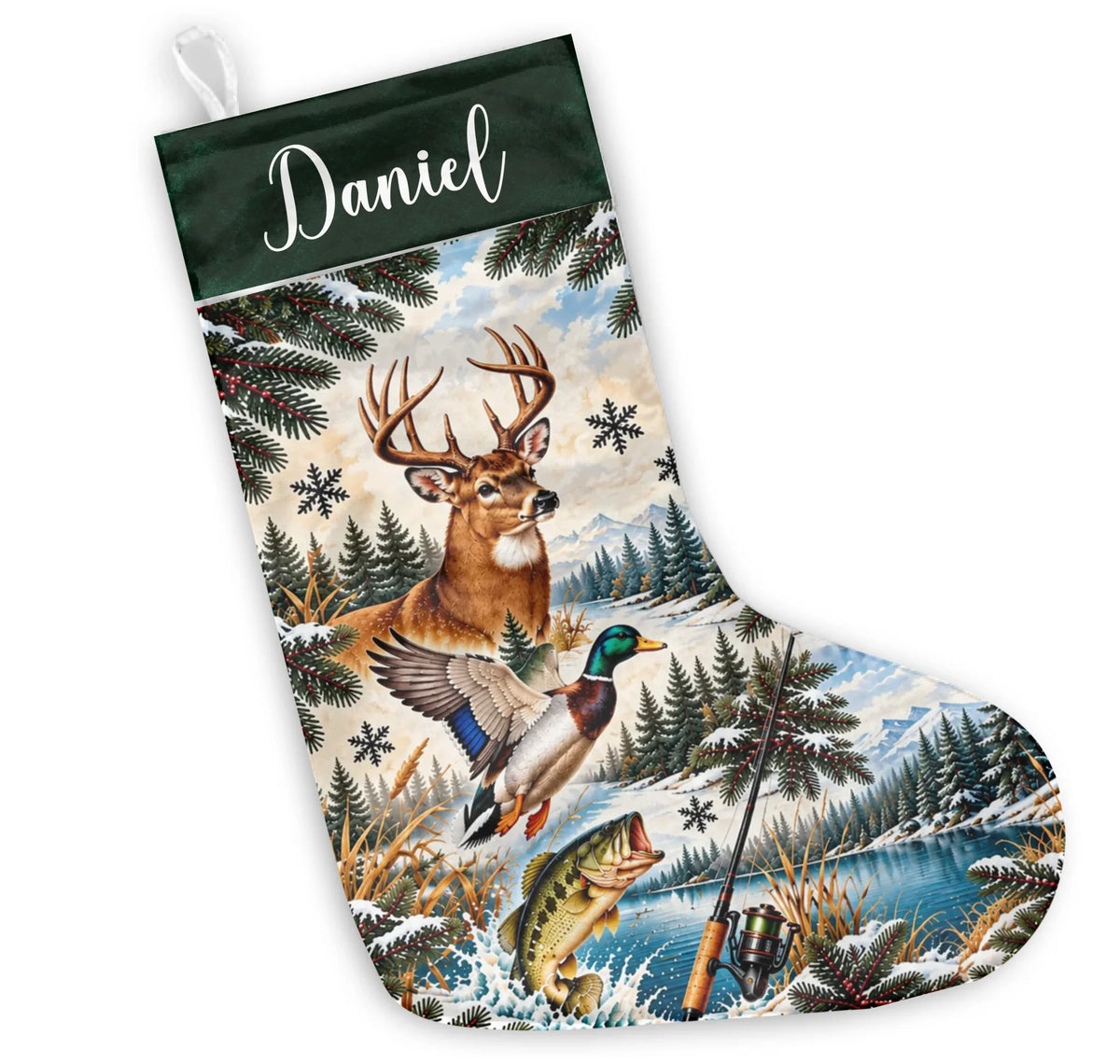Personalized Hunting Christmas Stocking – personalization preview