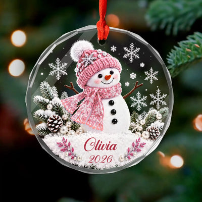 Personalized snowman glass ornament – personalization preview