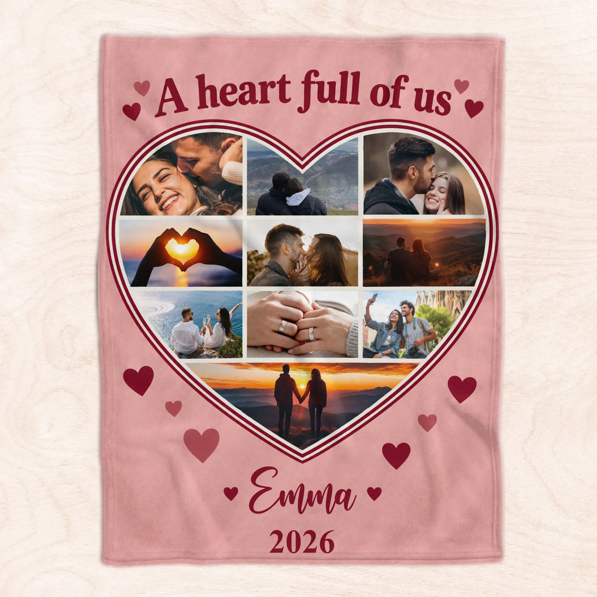 Personalized heart photo blanket – personalization preview