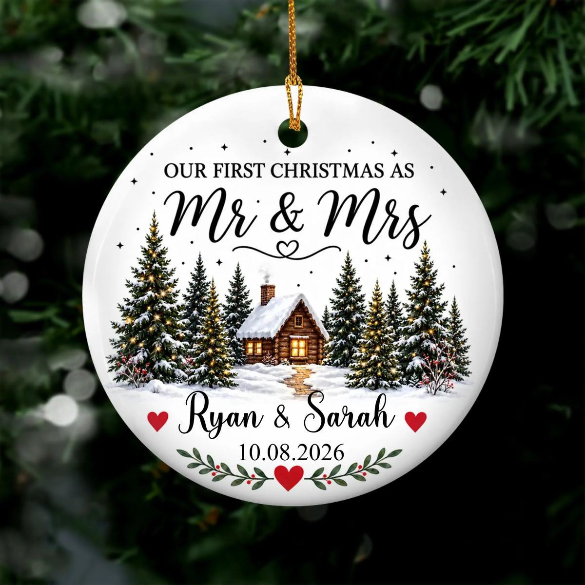 Personalized Ceramic Ornament Engaged Couple Gift – personalization preview