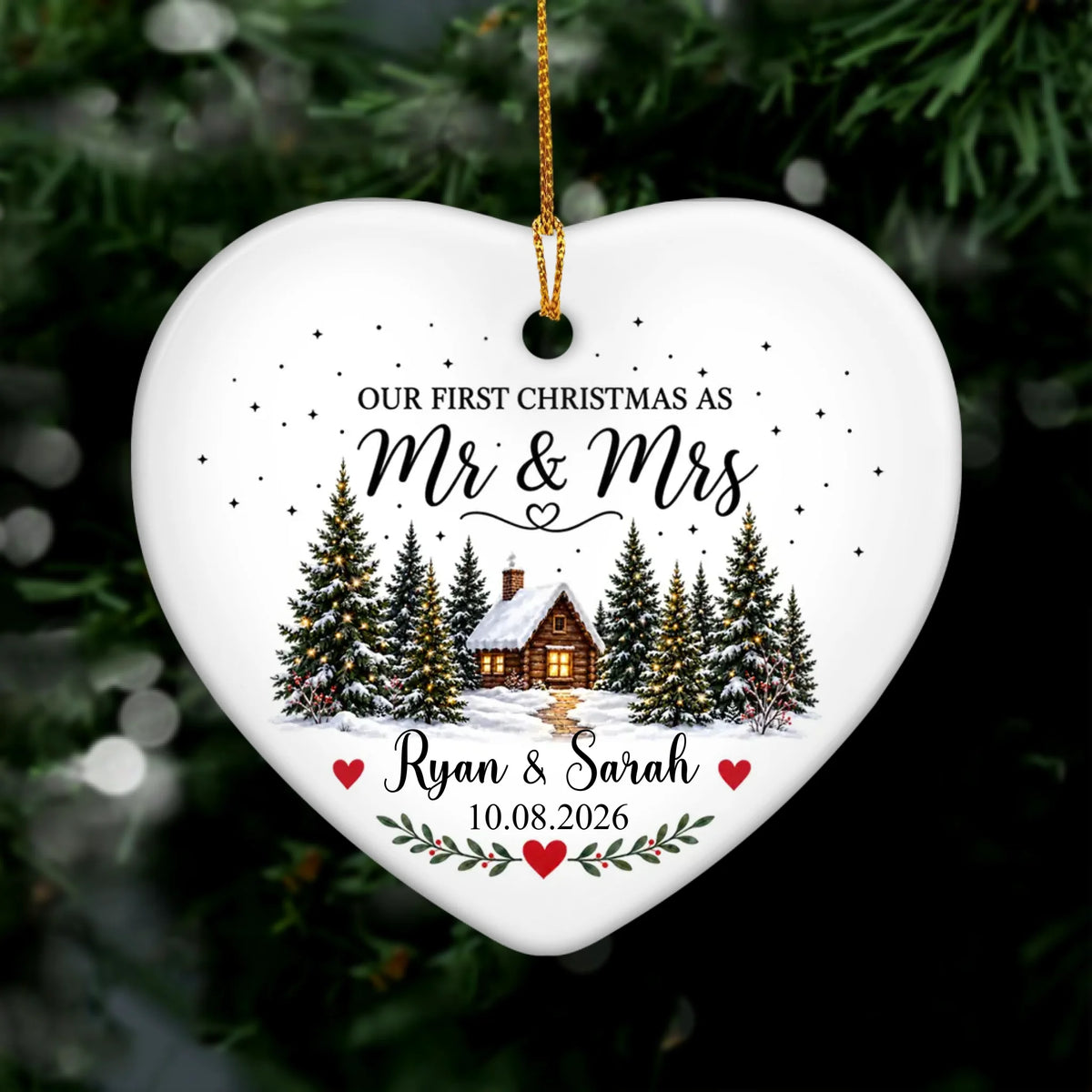 Personalized Ceramic Ornament Engaged Couple Gift – personalization preview 2