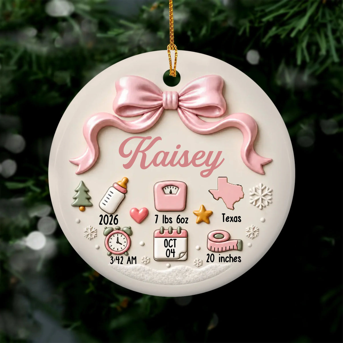 Personalized Baby Birth Details Christmas Ornament – personalization preview