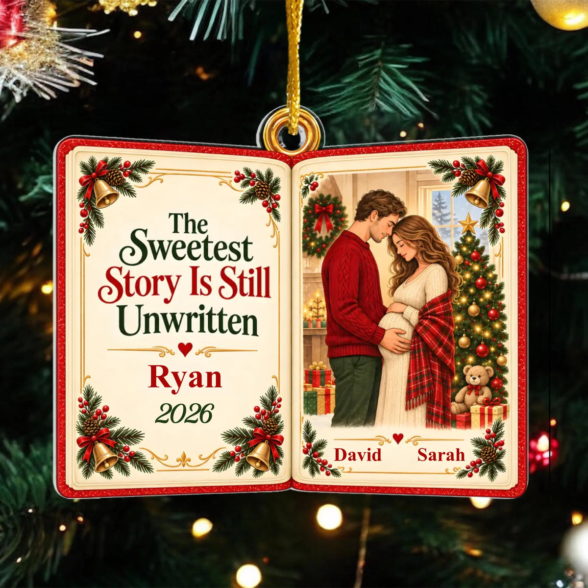 Personalized acrylic book ornament – personalization preview