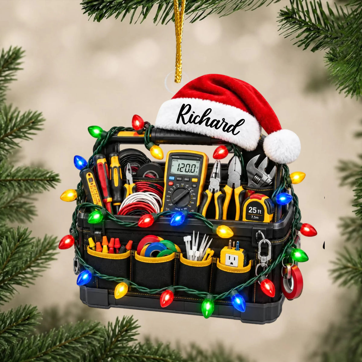 Personalized electrician tool bag acrylic ornament – personalization preview