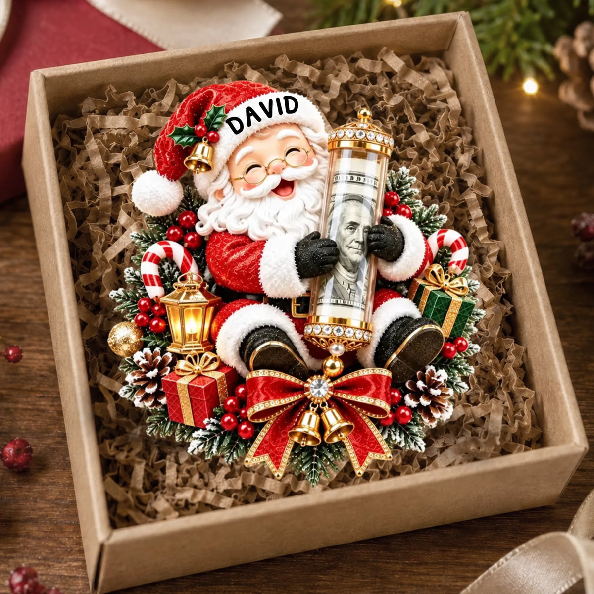 Personalized Acrylic Ornament Money Holder – personalization preview