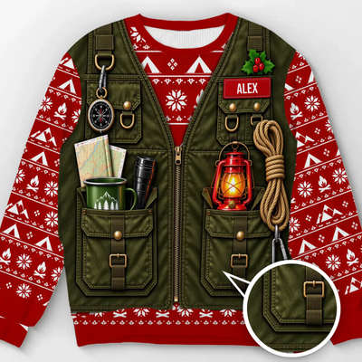 Personalized Merry Campmas wool sweater – personalization preview