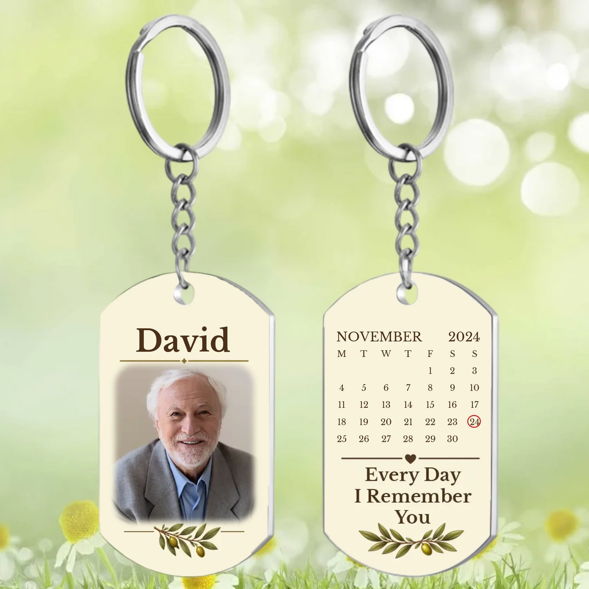 Personalized stainless steel memorial keychain – personalization preview