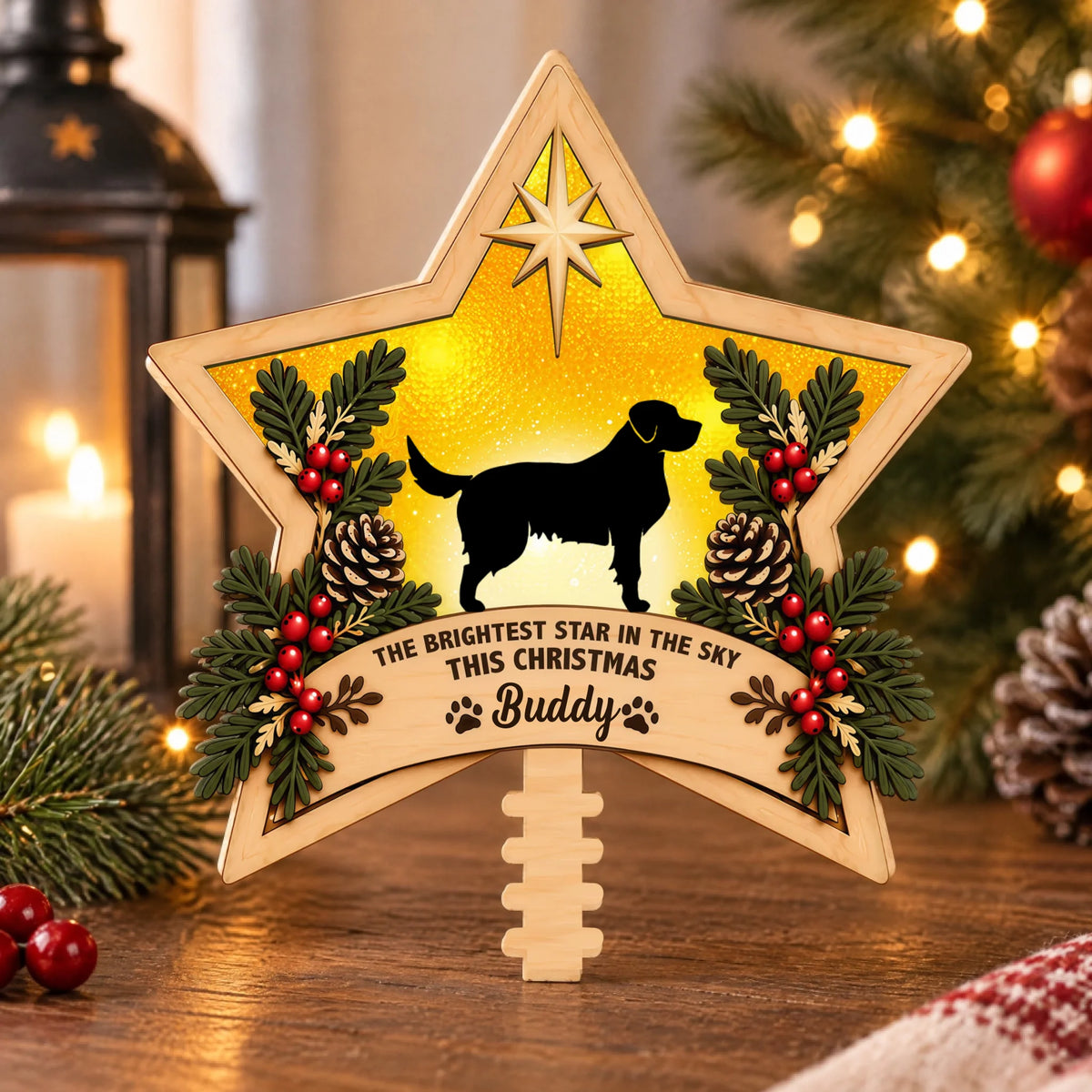 Personalized Brightest Star Christmas Tree Topper – personalization preview