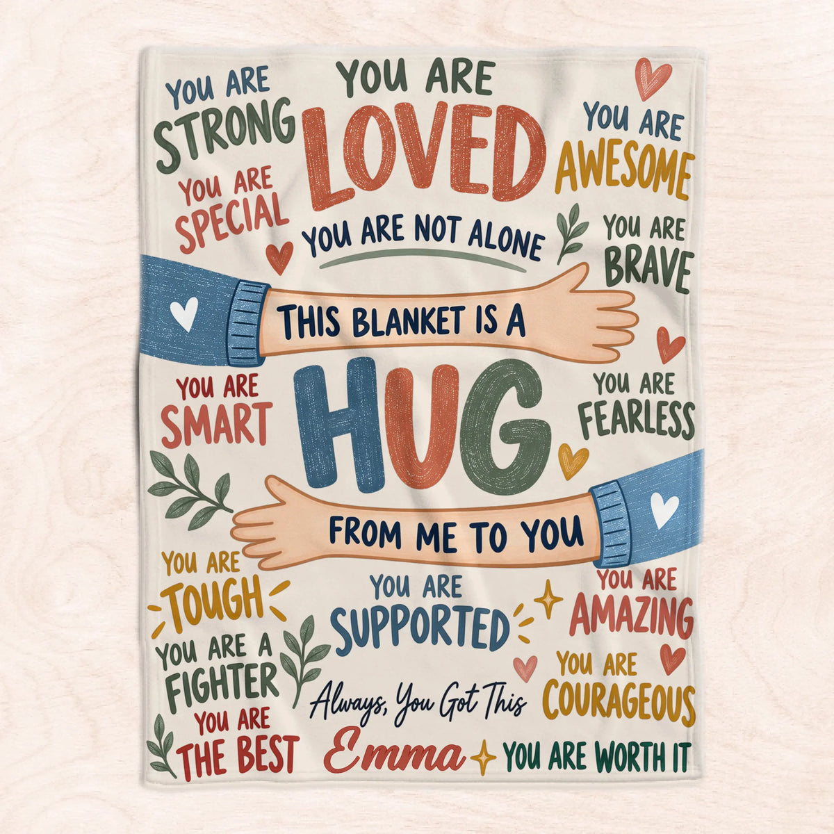 Personalized healing hug fleece blanket – personalization preview