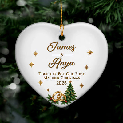 Personalized ceramic ornament first married Christmas – personalization preview
