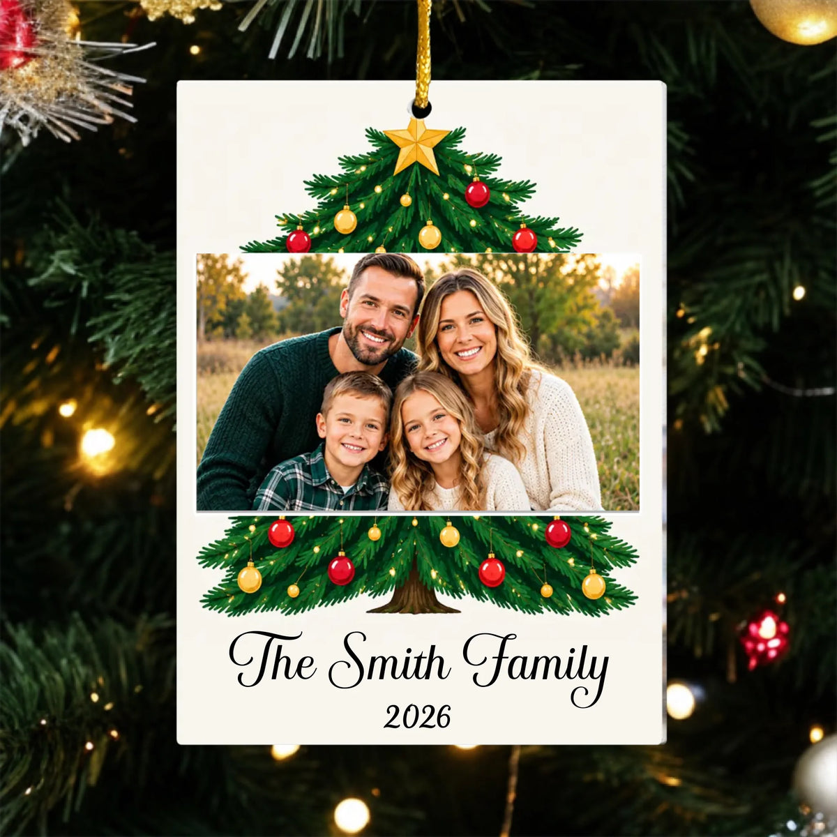 Personalized family photo name acrylic ornament – personalization preview