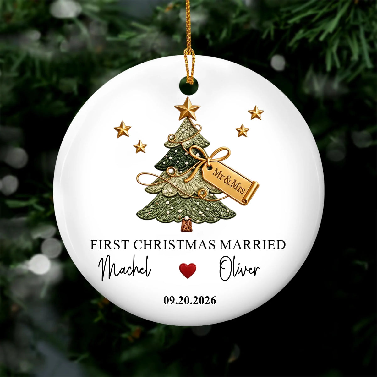 Personalized ceramic ornament First Christmas Married – personalization preview