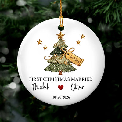 Personalized ceramic ornament First Christmas Married – personalization preview