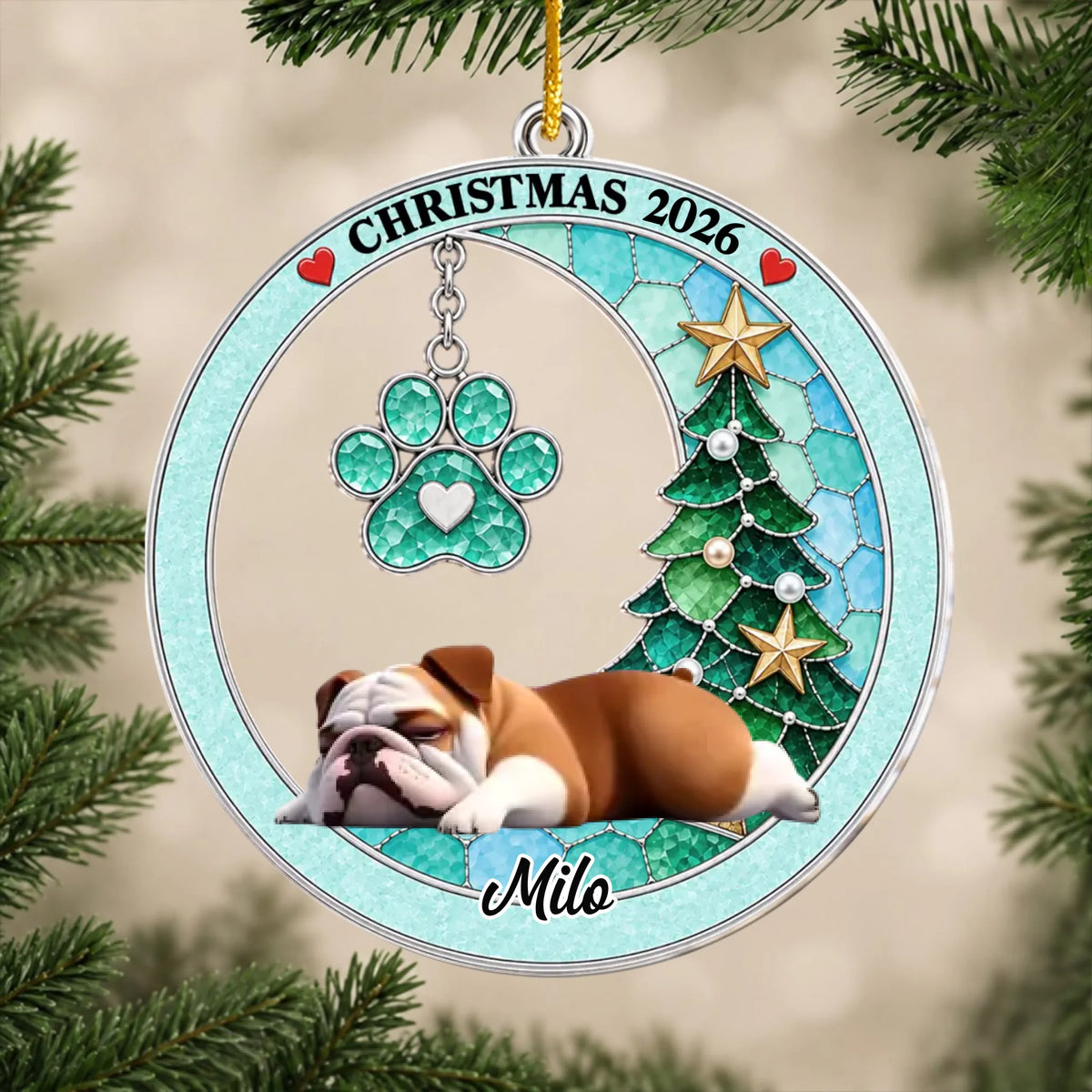 Personalized acrylic ornament sleeping dog – personalization preview