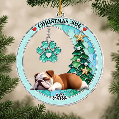 Personalized acrylic ornament sleeping dog – personalization preview