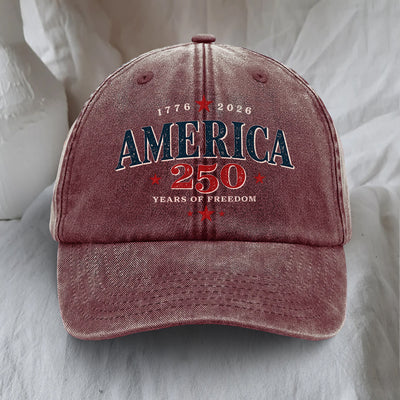 250 Years of Freedom Wash Denim Cap, Retro American Cap, 4th of July Proud Patriotic American Gift