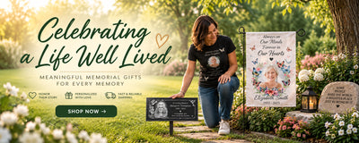 Personalized memorial gifts featuring custom remembrance garden flags, photo plaques, and keepsakes to honor loved ones.