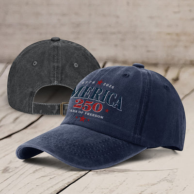 250 Years of Freedom Wash Denim Cap, Retro American Cap, 4th of July Proud Patriotic American Gift