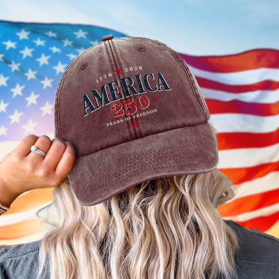 250 Years of Freedom Wash Denim Cap, Retro American Cap, 4th of July Proud Patriotic American Gift
