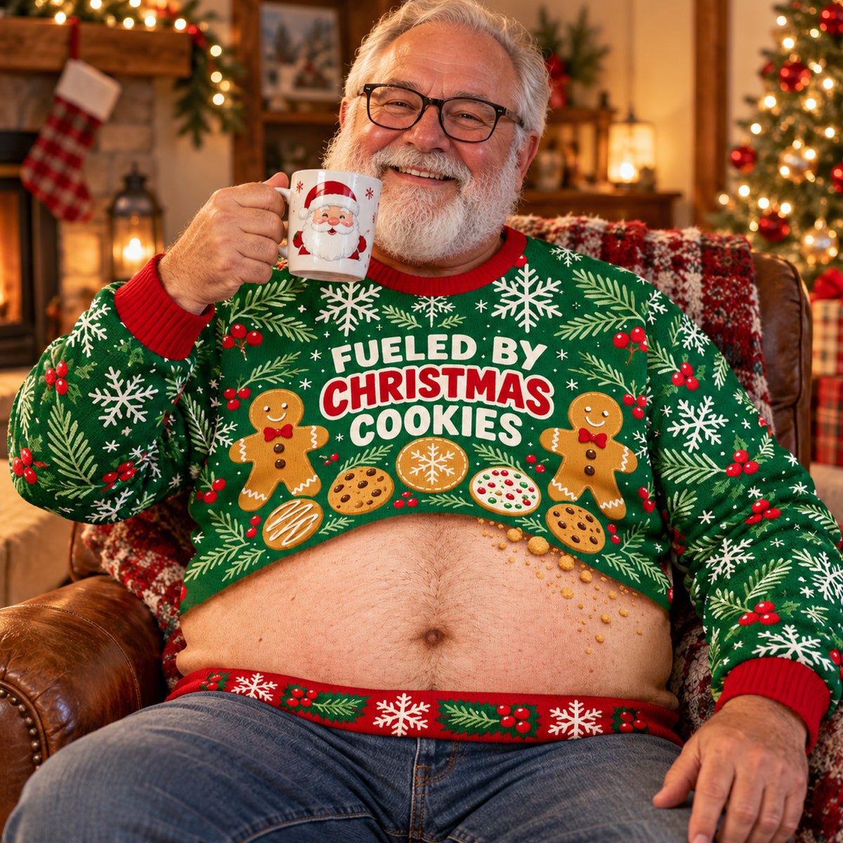 Fueled By Christmas Cookies Wool Sweater, Christmas Sweater, Gingerbread And Evergreen Christmas Gift