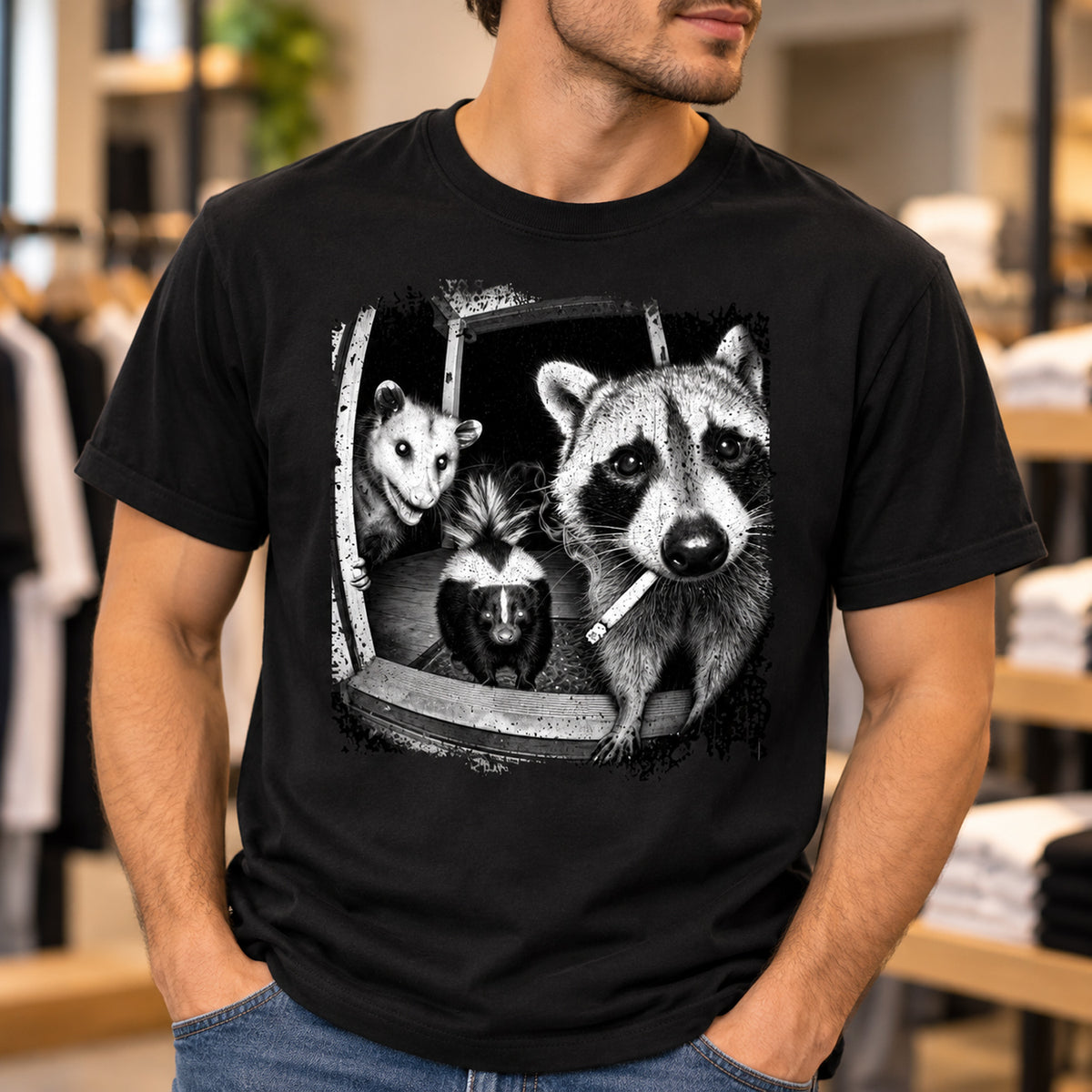 Trash Panda Night Crew Comfort Colors T-shirt, Funny Raccoon Opossum Skunk Tee