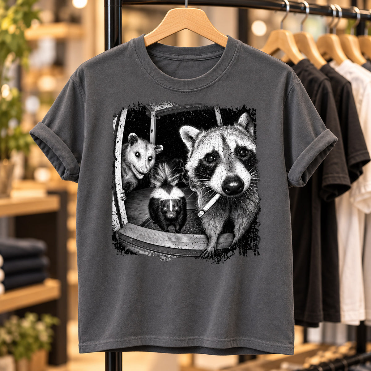 Trash Panda Night Crew Comfort Colors T-shirt, Funny Raccoon Opossum Skunk Tee