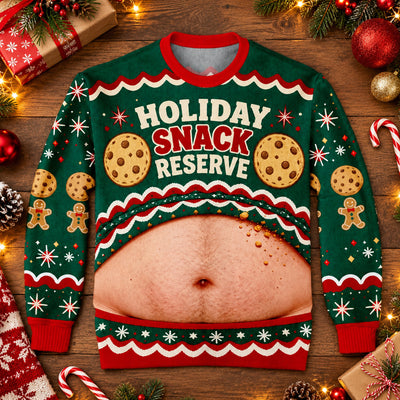 Holiday Snack Reserve, Christmas Wool Sweater, Retro Cookie And Gingerbread Design, Christmas Gift