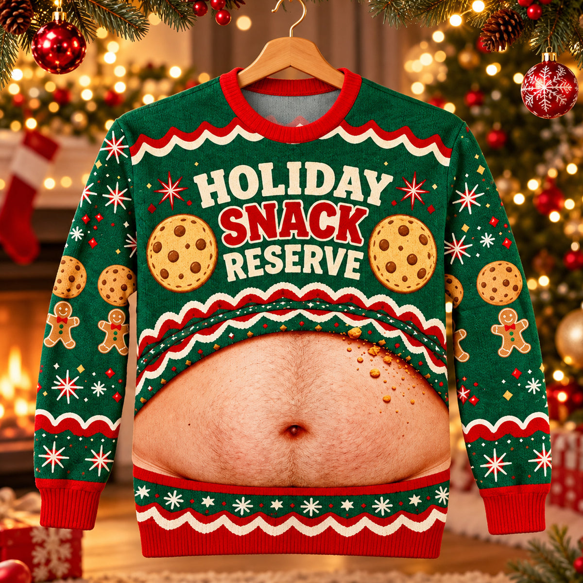 Holiday Snack Reserve, Christmas Wool Sweater, Retro Cookie And Gingerbread Design, Christmas Gift