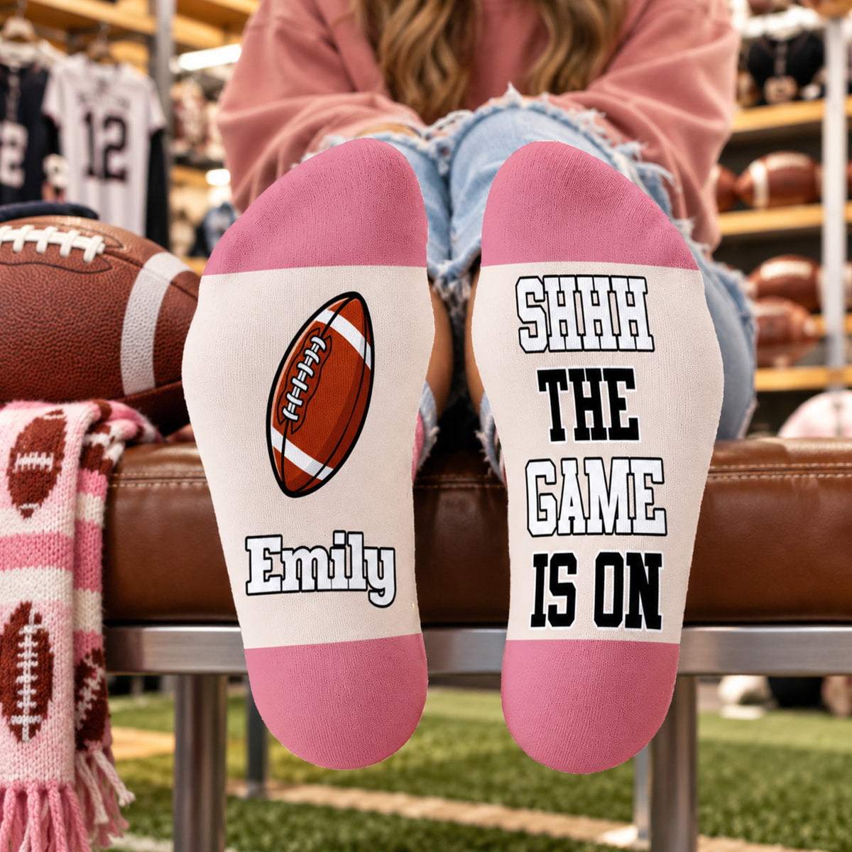 Shhh The Game Is On - Personalized Middle Tube Socks, Gift For Football Lovers, Football Fan Gift