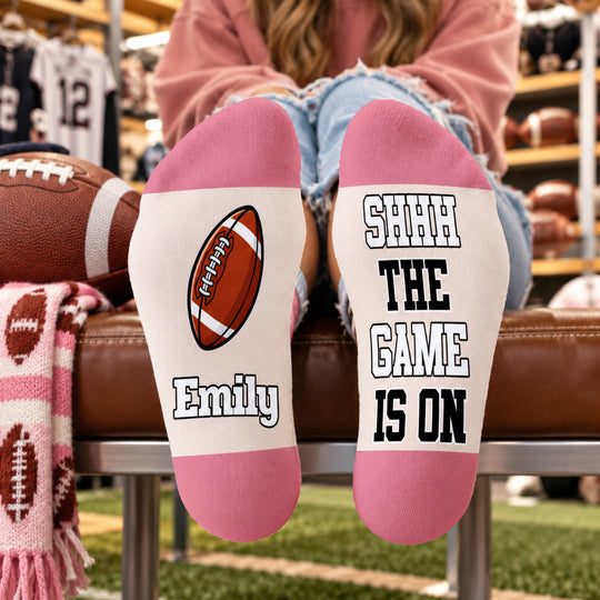 Shhh The Game Is On - Personalized Middle Tube Socks, Gift For Football Lovers, Football Fan Gift