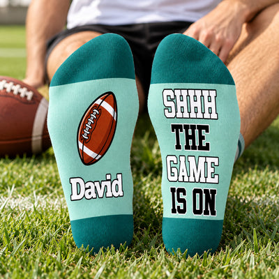 Shhh The Game Is On - Personalized Middle Tube Socks, Gift For Football Lovers, Football Fan Gift