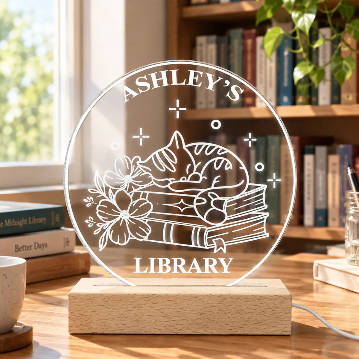Just A Girl Who Loves Books- Personalized Acrylic Night Light, Custom Book Decor, Bookish Bookshelf Sign, Book Lover Gift