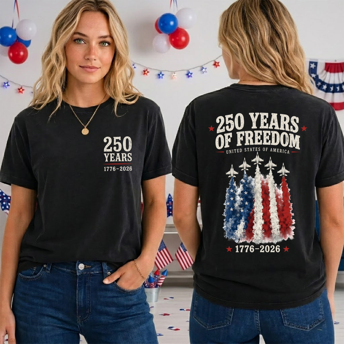250 Years of Freedom T-Shirt, America 250 Shirt, Patriotic Fighter Jet Tee, 4th of July Gift