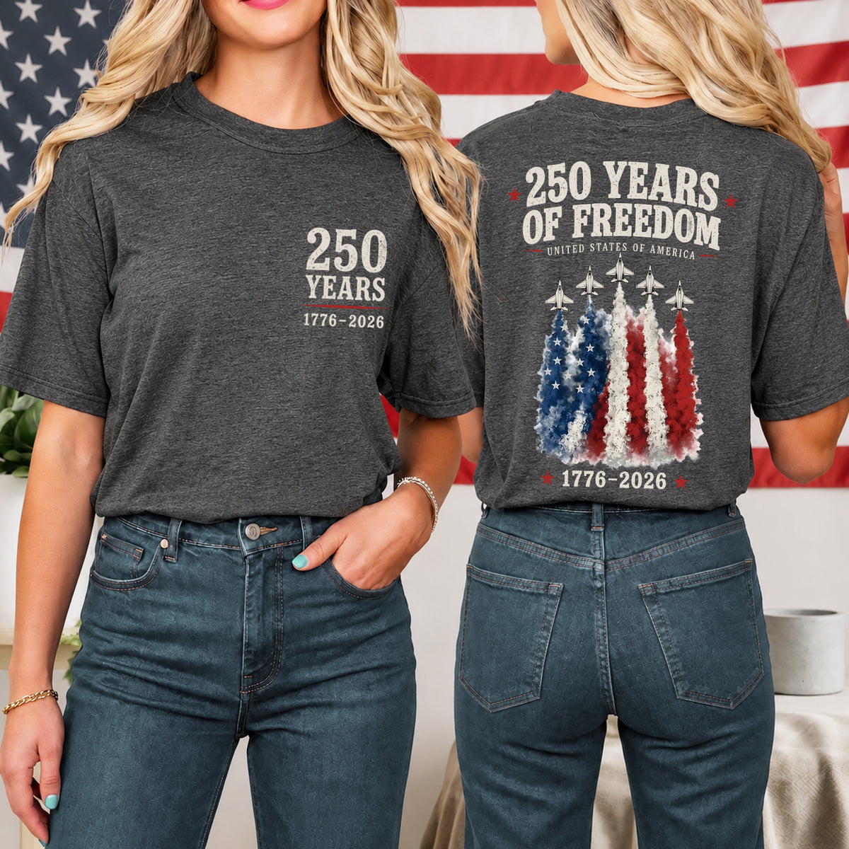 250 Years of Freedom T-Shirt, America 250 Shirt, Patriotic Fighter Jet Tee, 4th of July Gift