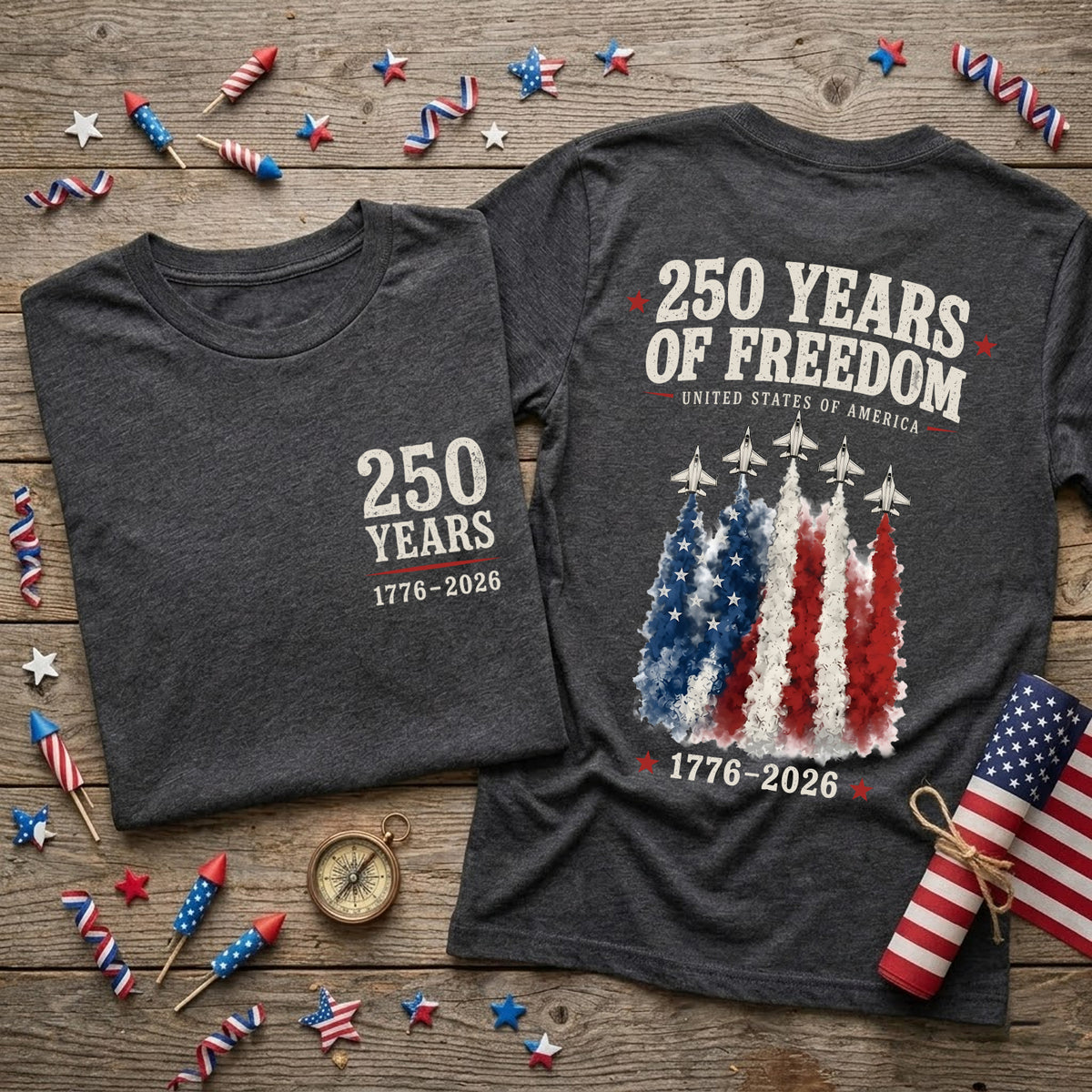 250 Years of Freedom T-Shirt, America 250 Shirt, Patriotic Fighter Jet Tee, 4th of July Gift