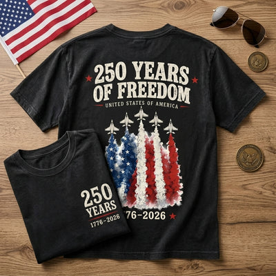 250 Years of Freedom T-Shirt, America 250 Shirt, Patriotic Fighter Jet Tee, 4th of July Gift
