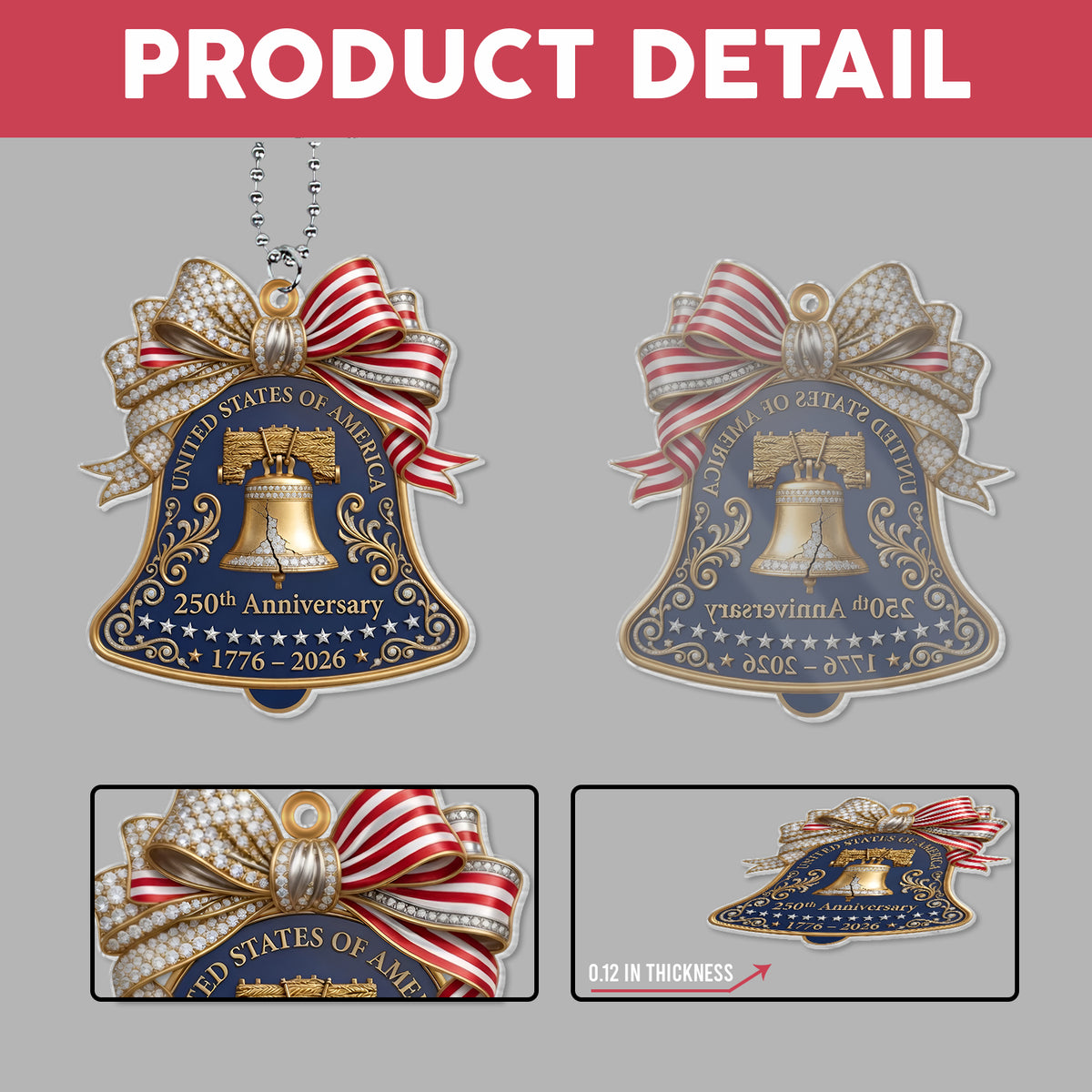 America 250 Years Jewelry Style Acrylic Car Hanger, 4th Of July Gift, 50th Anniversary Gift
