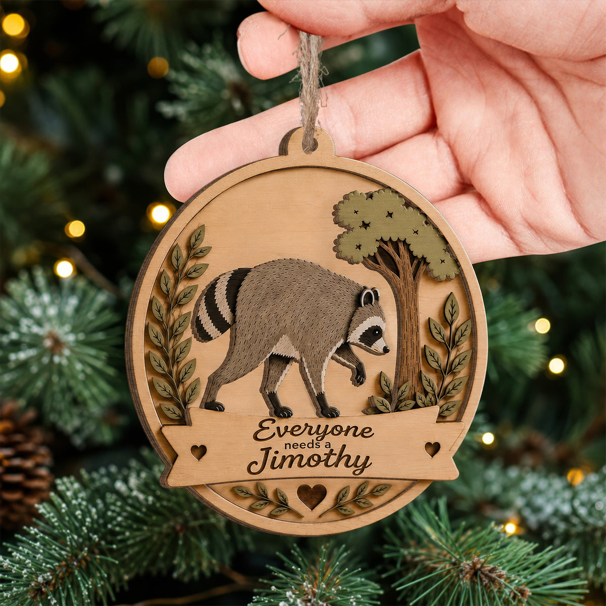 Everyone Need A Jimothy - Personalized 2 Layer Wooden Ornament, Jimothy Ornament, Christmas Funny Ornament, Jimothy The Racoon Ornament
