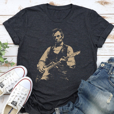 Blue Toile President Abraham Lincoln Playing Guitar T-Shirt, Abe Lincoln Shirt, Funny History Music Lover Gift, Vintage Political Humor Tee