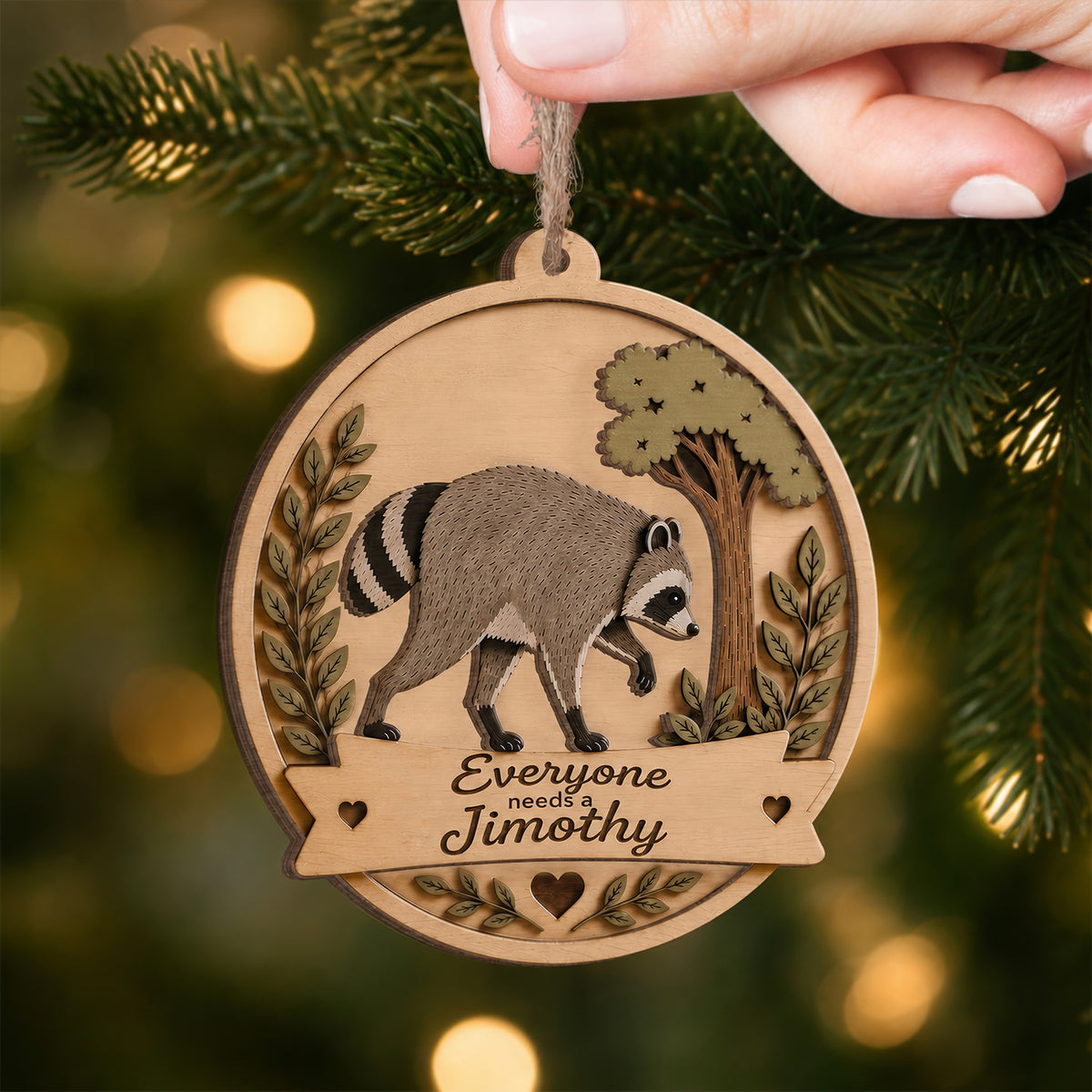 Everyone Need A Jimothy - Personalized 2 Layer Wooden Ornament, Jimothy Ornament, Christmas Funny Ornament, Jimothy The Racoon Ornament