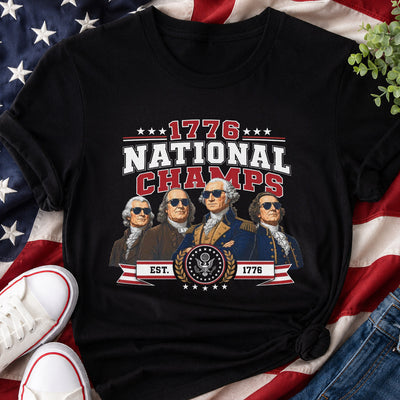 Funny Founding Fathers 1776 National Champs Washed Cotton T-shirt, America 250th Anniversary Tee, Patriotic Gift, Fourth of July Tee