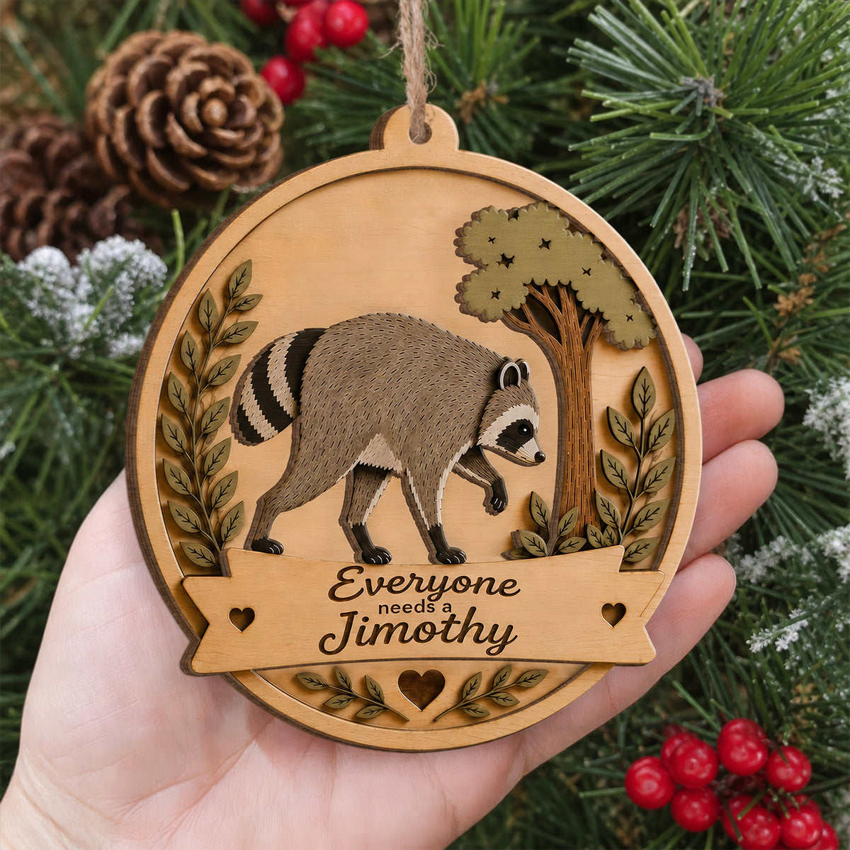 Everyone Need A Jimothy - Personalized 2 Layer Wooden Ornament, Jimothy Ornament, Christmas Funny Ornament, Jimothy The Racoon Ornament